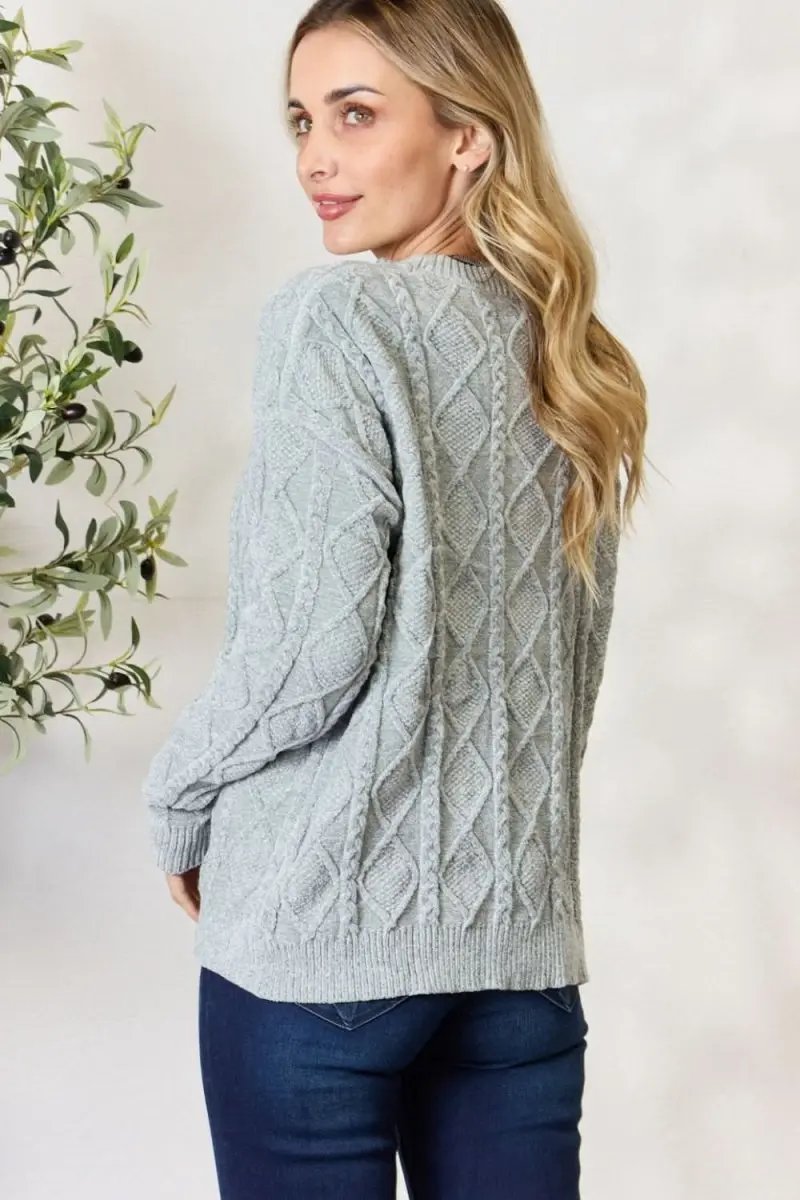 BiBi Cable Knit Round Neck Sweater - Love Salve